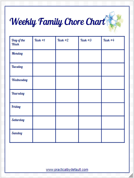Weekly Family Chore Chart (1 Page)
