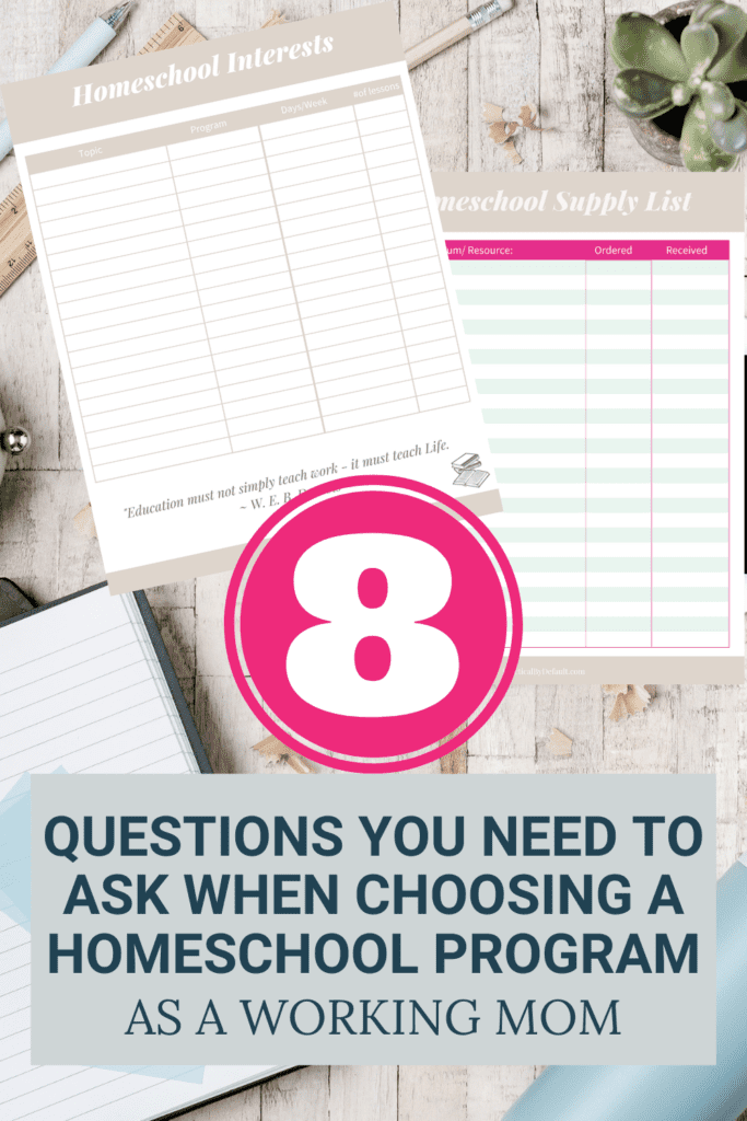 mock up of homeschool planning pages used for Choosing A Homeschool Program