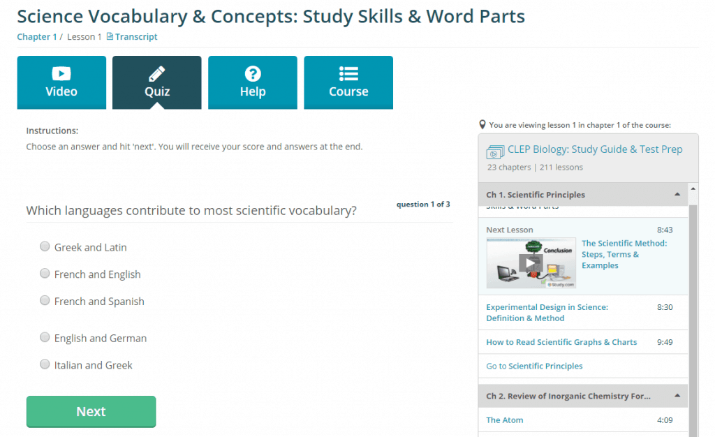 An Example of a CLEP Quiz from Study.com