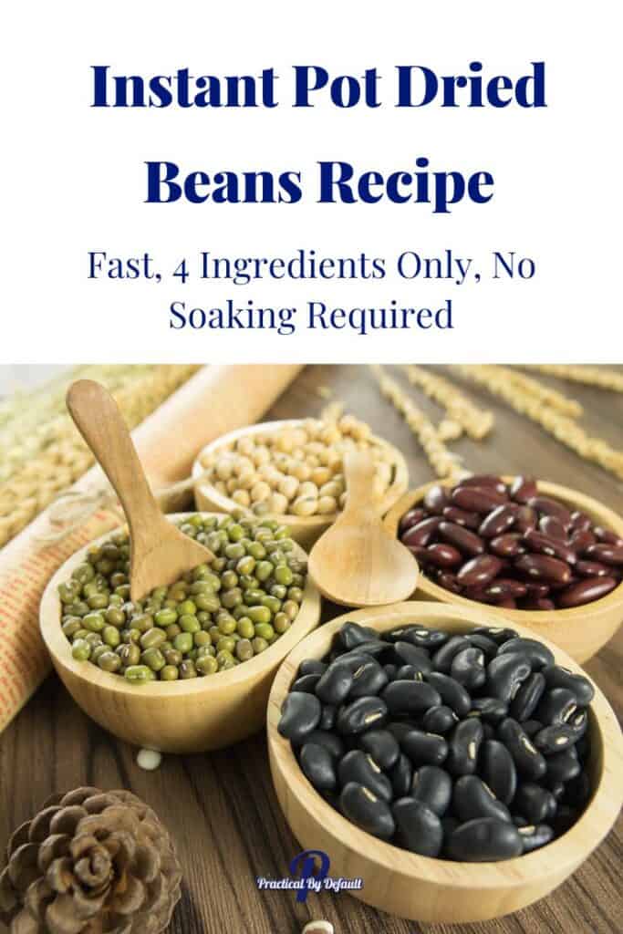 Instant Pot Beans Recipe pin, different died beans in bowls