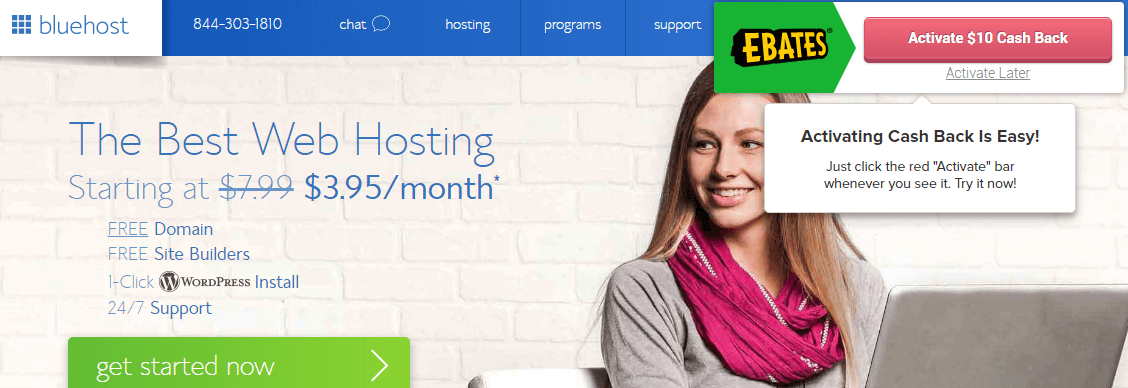 save with Ebates on hosting with Bluehost