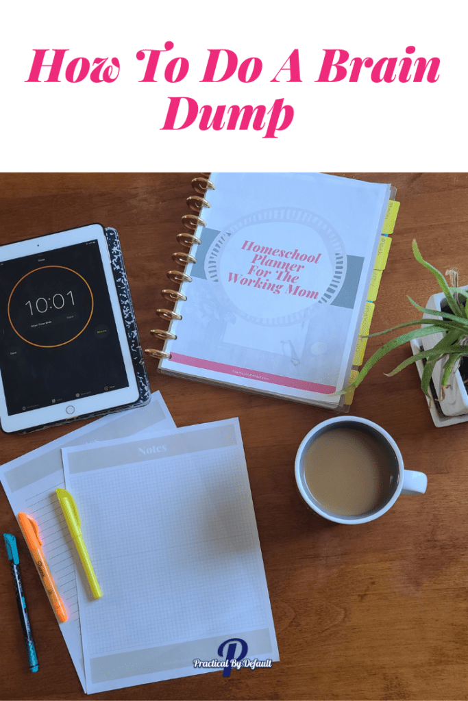 How to do a brain dump pin. Notebook, timer and pens on a desk