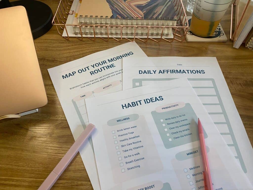 photo of the morning routine planner on a table
