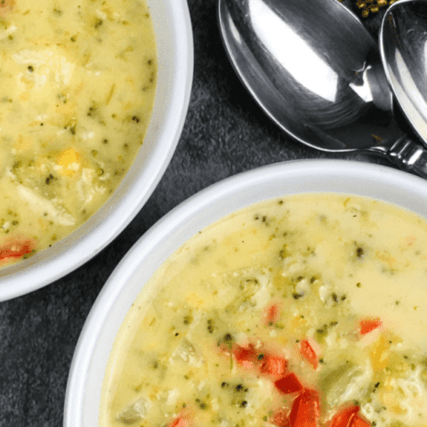 Broccoli Cheese Soup with spoons