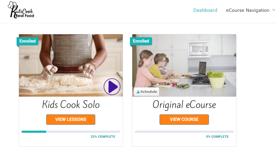 Kids cook real food online cooking classes for kids dashboard