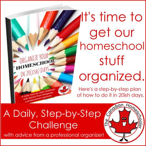 a book with a bunch of colored pencils pointing to the words "organize your homeschool in 20(ish) days. A book giving Back To Homeschool Organization Ideas. 