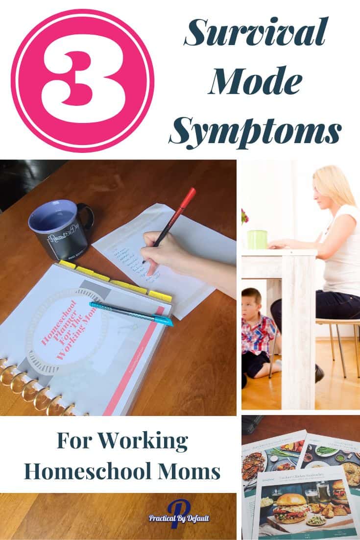 collage of survival mode symptoms planner mom working with young kids annoyed and meal plans