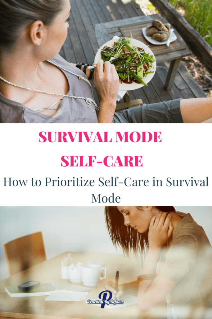 How to Prioritize Self-Care in Survival Mode Pin image woman eating salad