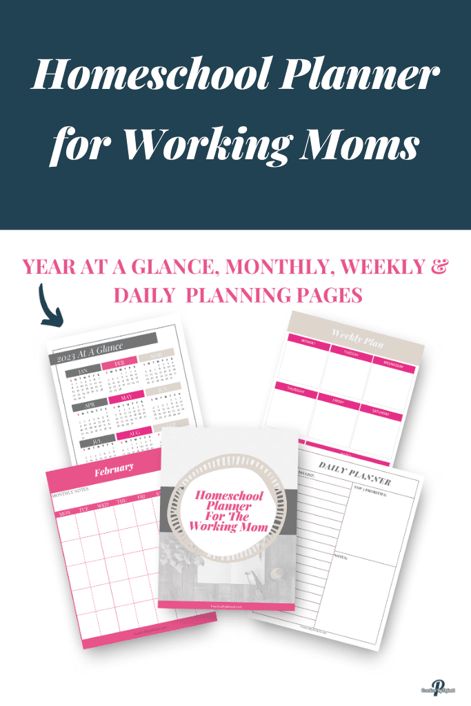Inside pictures of the homeschool planner for working moms