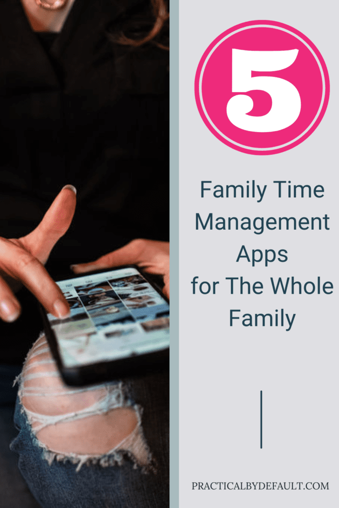 5 family time management apps for the whole family, hands holding a phone with apps, ripped jeans at the knee