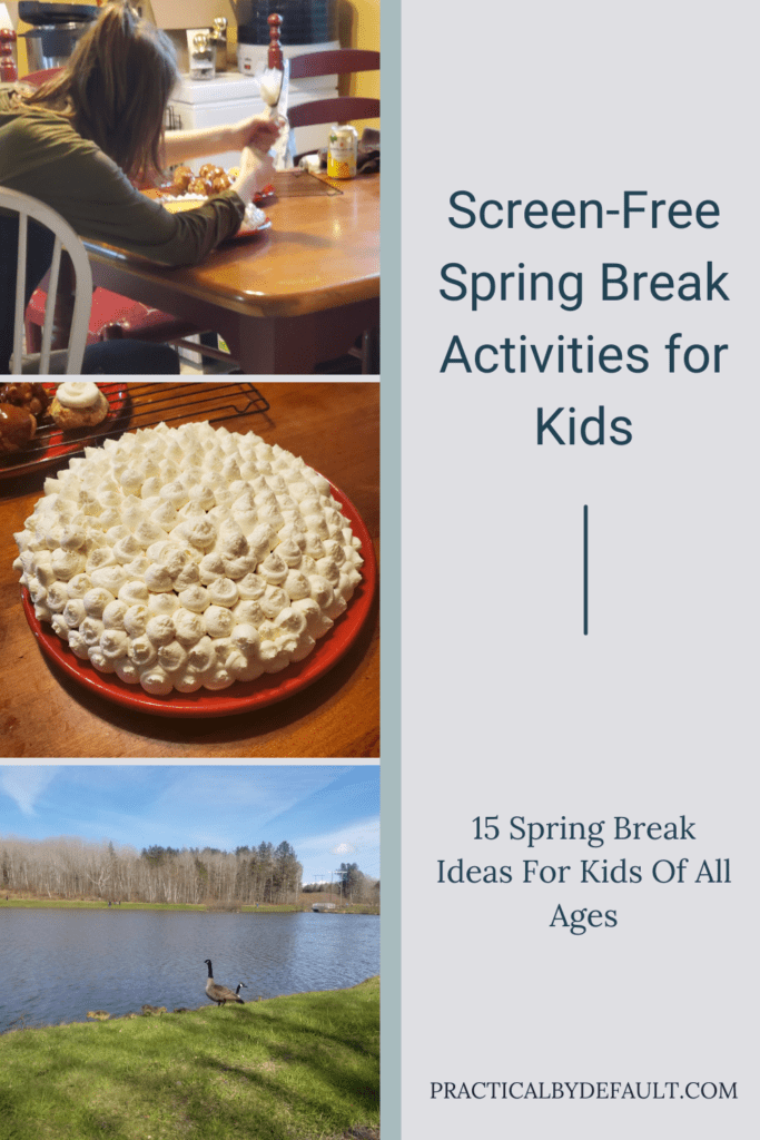 screen-free spring break activates for kids baking, visit a park with water