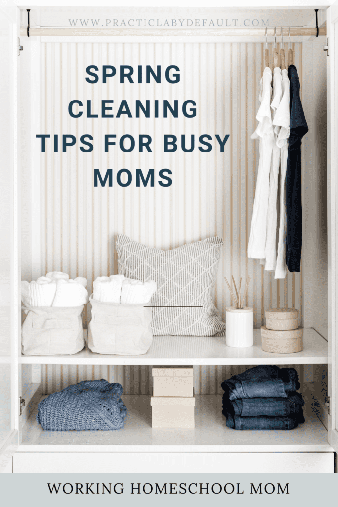 Spring cleaning tips for busy moms, cleaned clothes closet. 