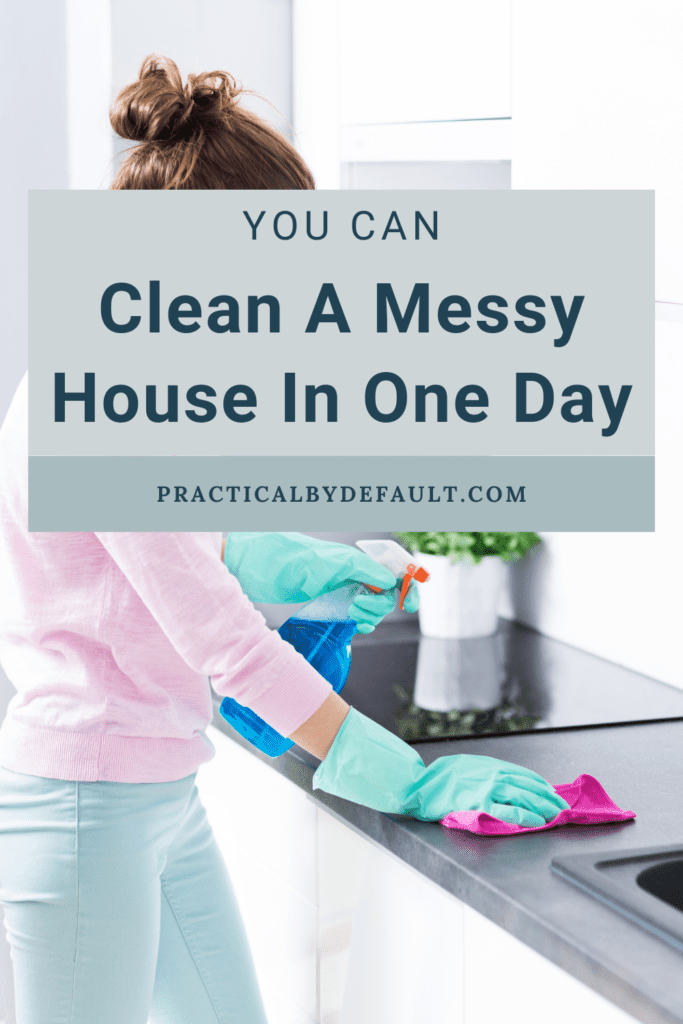 woman cleaning counter off wearing gloves