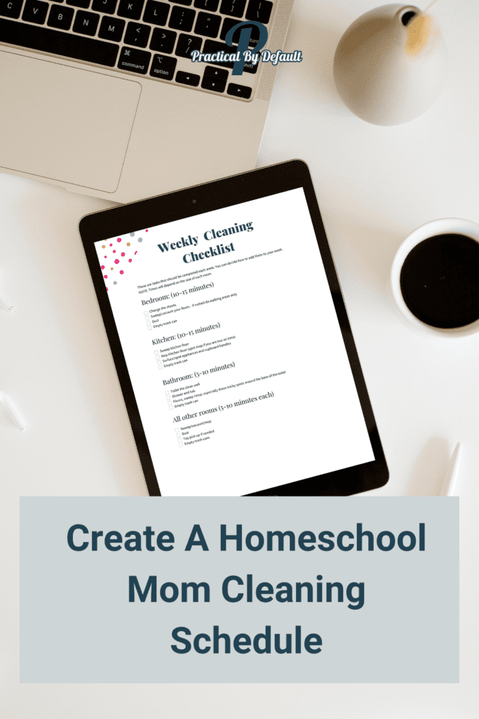 printable homeschool mom cleaning schedule mock up on tablet