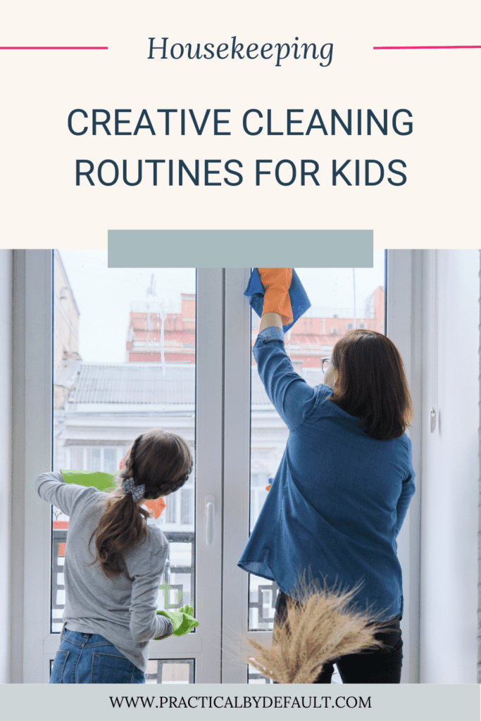 mom and daughter cleaning together the window Creative Cleaning Routines for Kids