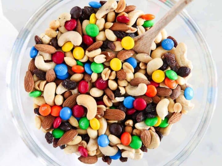 trail mix in a clear bowl