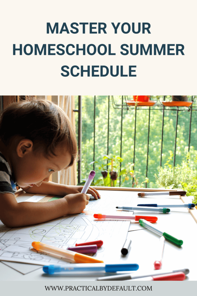 Little boy coloring. Homeschool summer schedule