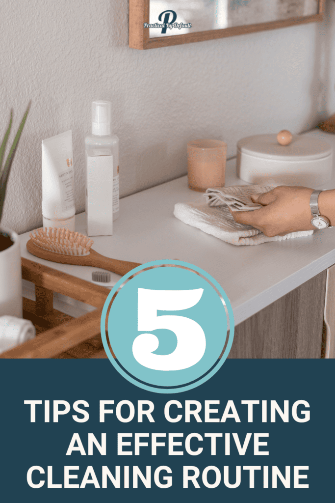 cleaning a bathroom counter, cleaning routine for working moms