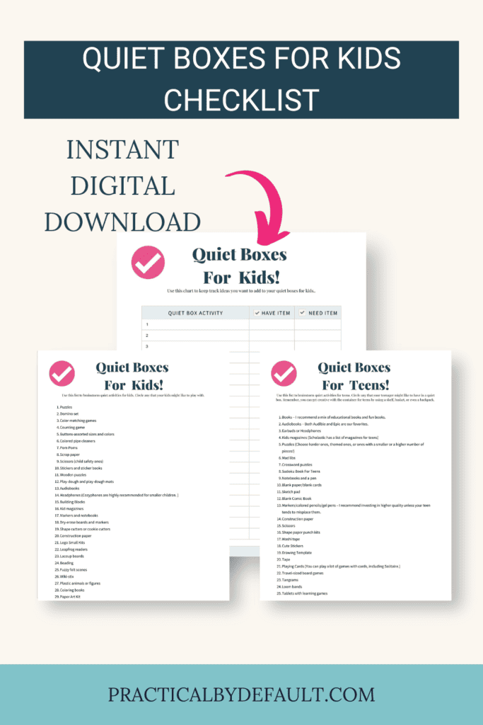Instant download quiet boxes for kids checklist 