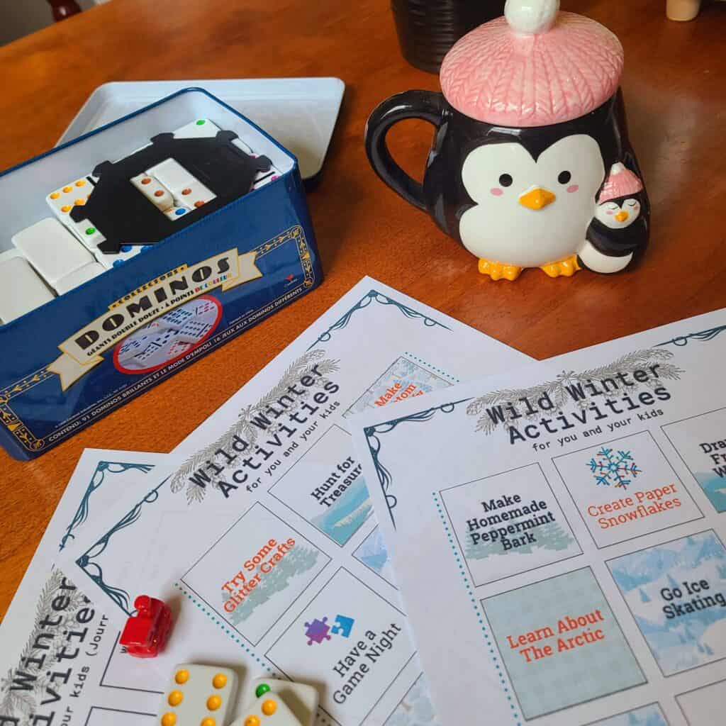 Printable winter activities for kids plus games and a penguin candle 