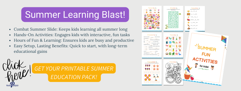 ad for the summer fun activities pack for kids educational learning. 