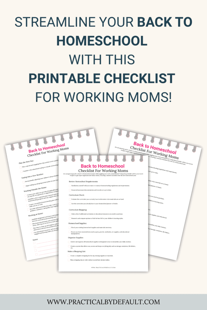 mock up showing the 3 pages of the back to homeschool checklist