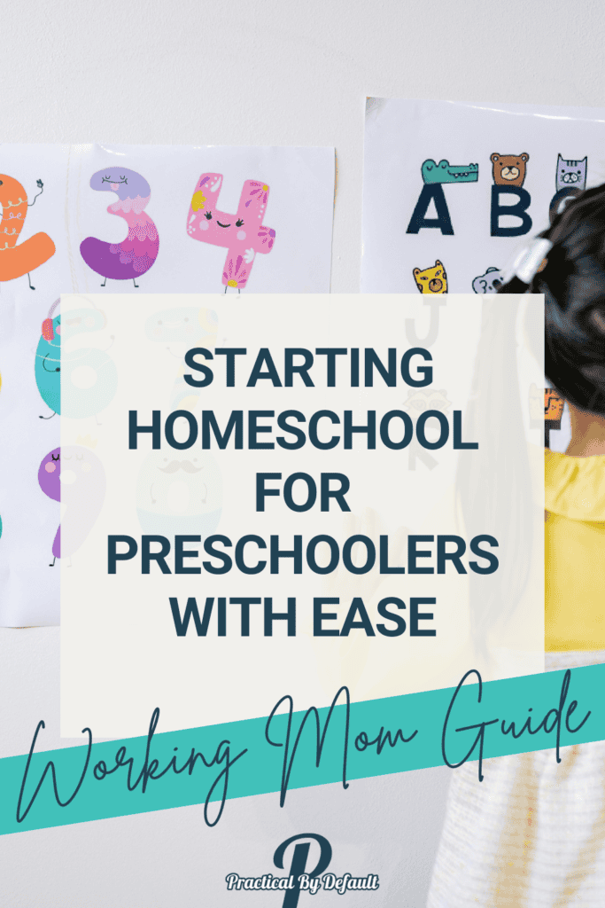 Starting homeschool for preschoolers with ease, working mom guide, shows a child with letter and number posters on the wall.
