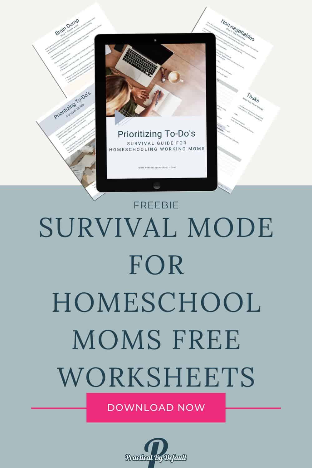 Survival Mode for Homeschool Moms Free Worksheets pinterest pin